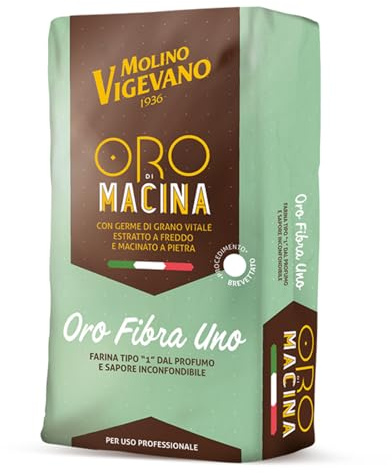 Molino Vigevano Oro Fibra Uno Farina Tipo 1 con Germe di Grano Vitale W300, Farina Integrale per Pane, Pizza e Pinsa Romana, Professionale per Pizza Napoletana, Confezione 10 kg
