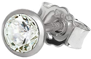 NKlaus Ohrstecker einzeln 585er Weißgold 14 Karat Zirkonia Weiß 5mm 1 Stück