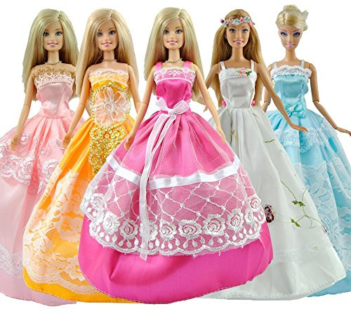 Fat-catz-copy-catz 3x Fashion Doll's Ball Gown Evening Wedding Fairy Princess Dresses & 3 Pairs of Shoes Boots Suitable for 11 Dolls