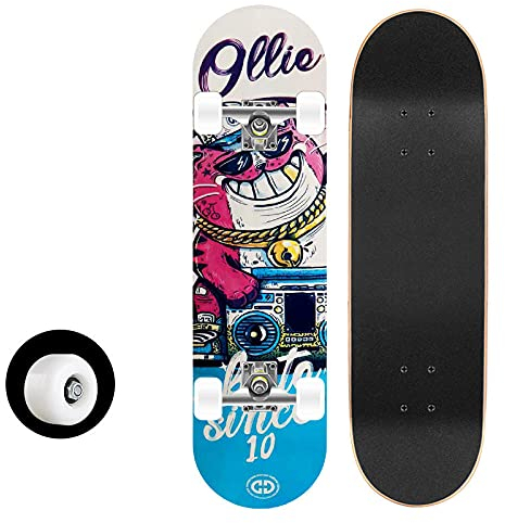 Skateboard Anime Katze Rosa Skateboard Kinder ab 8 Jahre 80x20cm 7-Lagigem Ahornholz Longboard Double Kick Komplett für Anfänger Jungen Mädchen Erwachsene Profi Penny Board