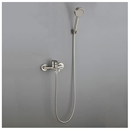 Ksunun Badewannenarmatur Gebürstetes Edelstahl Badewanne Wasserhahn Heiße Und Kalte Einhebel Wannenmischer-Dusche Set mit Hochdruckhanddusche und Brausehalter Wandmontage Wannenarmatur,C
