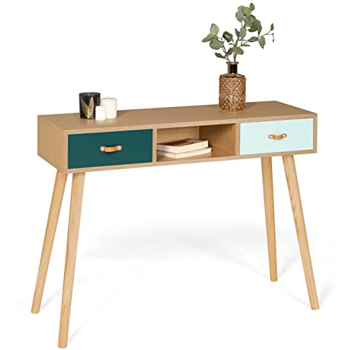 IDMarket - Console 2 tiroirs scandinave Alize Bois et Vert