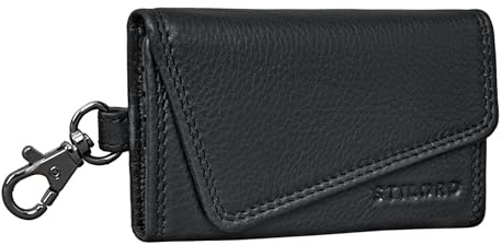 STILORD Tinus Schlüsseletui mit Karabinerhaken Leder Vintage Kartenetui Lederetui mit Kartenfach RFID Schlüssel Organizer Schlüsselanhänger aus Echtleder Farbe:schwarz