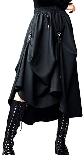 Minetom Gotica Donna Punk Gonna Harajuku A-Line A Vita Alta Y2K Gothic Streetwear Con Bretelle Orlo Irregolare - Nero XS