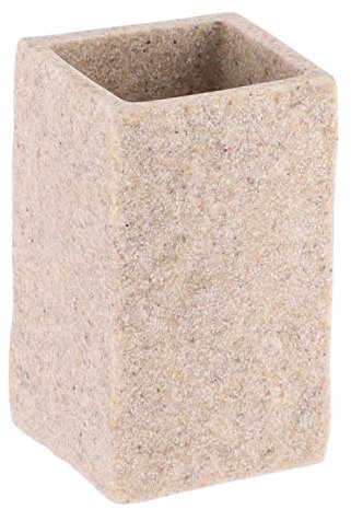 TENDANCE Gobelet et Porte Brosse à Dents en résine Beige Aspect Pierre