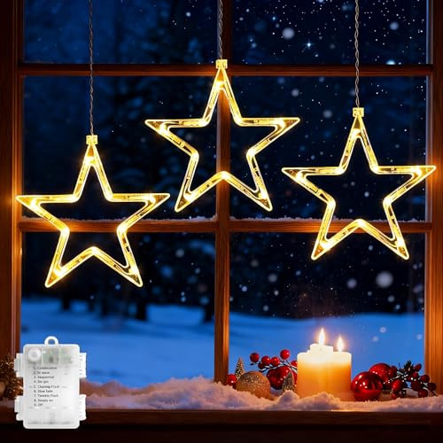 GlobaLink 3 Stück LED Weihnachtsstern Beleuchtung, Weihnachtsdeko Fenster Timer mit 45 LEDs 8 Modi Batteriebetrieben für den Innen- und Außenbereich Weihnachten, Party, Hochzeit, Garten, Balkon