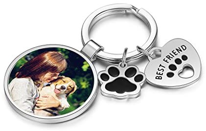 Glooraca Porte-clés personnalisé avec photo de patte de chien avec photo personnalisée pour homme et femme, Argenté., M