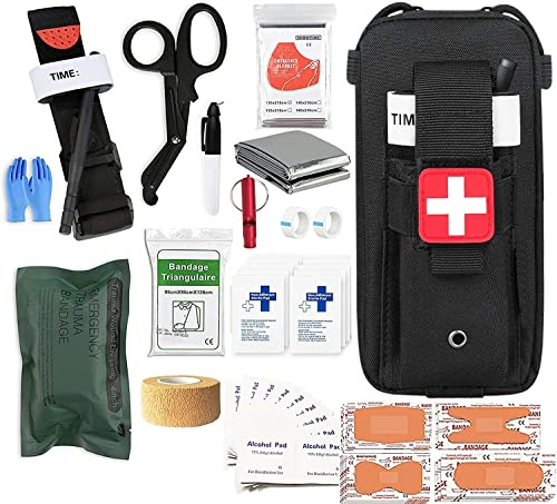 VBVARV Med Kit Trauma Kit avec Tourniquet, Trousse Premiers Secours Survie en Cas d'urgence, Trousse Médicale EMT IFAK Contrôle Hémorragies Graves, Camping Militaire Et Randonnée.,A