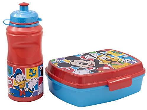 SET VUELTA AL COLE EN CAJA REGALO (BOTELLA SPORT EASY HOLD 380 ML Y SANDWICHERA RECTANGULAR) MICKEY MOUSE BETTER TOGETHER
