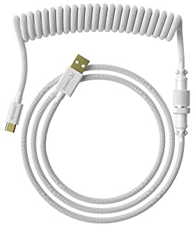 Ranked Coiled Cable | Handgefertigtes Double-Sleeved Geflochtenes Kabel | USB Typ C auf A | 5-Pin Aviator-Anschluss für Custom Mechanical Gaming Keyboard | Unterstützt Schnellladung 20W (Weiss)