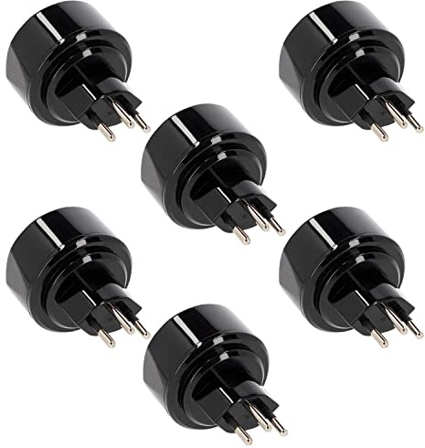 6er Set LED Universum Reiseadapter für Schutzkontakt-/Euro-Stecker (Typ F) auf Schweiz Liechtenstein Steckdose (Typ J) - schwarz | Reisestecker Steckdosenadapter 1508642