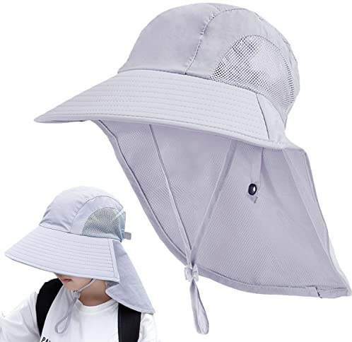 Cysocool Kinder UV Schutz Safari Sonnenhut mit Nackenschutz 4-13 Jahre Mädchen Jungen Sommermütze mit Breiter Krempe UPF 50+ Kind Sonnenschutz Boonie Hut Junior Strand Radfahren Legionärskappe