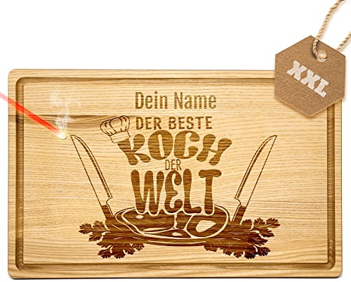 PR Print Royal Großes Holzbrett mit Gravur - Schneidebrett personalisiert - Bester Koch - Geschenke für Hobbyköche zum Geburtstag | Eschenholz, 40 x 25 x 2 cm, personalisiertes Geschenk mit Gravur
