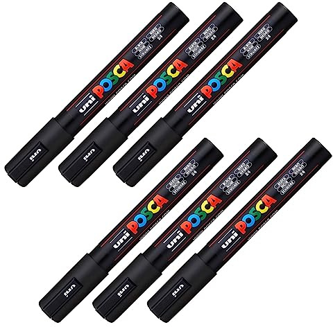 POSCA - Acrylmarker PC-5M Schwarz 6er Set | 6 Marker mit 1,8-2,5 mm Rundspitze für nahezu alle Oberflächen