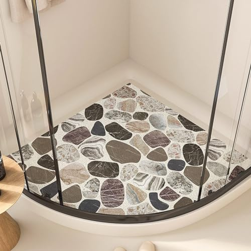 Duschmatte Dreieckig für Eckdusche, Duschmatte Dreieckig, Komfortabel Duschmatte Rutschfest Halbrund, PVC-Luffa Badematte Halbrund mit AblauflöChern Sicherheits, Schnell Trocknend,A,65x65cm(26x26inch)
