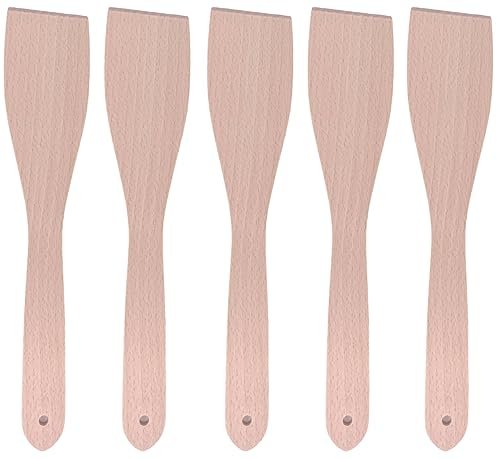 Balna Pfannenwender Holz Set 5 Stück 30 cm Buchenholz – Küchenhelfer Holzschaber Grill Wender Kochlöffel Holz Holzkochlöffel