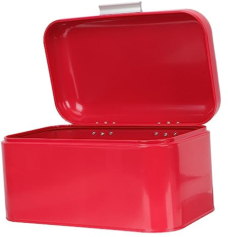 BESTonZON Retro Metal Iron Bread Box Kitchen Storage Container Red Vintage Bread Bin for Countertop Organizing