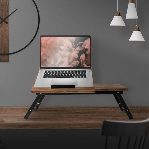 ML-Design Laptoptisch fürs Bett/Sofa, Vintage Braun, Bambus, höhenverstellbar, klappbar, 4 Neigungswinkel, Lapdesks für Lesen&Frühstück, Laptopständer mit Schublade, Notebooktisch Betttisch Knietisch