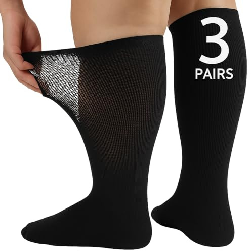 ARG 3 paia di calzini per diabetici extra larghi per piedi UK 11-14 (EU 45-49), nero, One Size Plus Tall, Nero , Talla única Grande Alto
