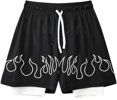 DIOTSR Herren-Basketball-Shorts, Grafik, Workout, Laufshorts, Kordelzug an der Taille, Sommer, coole Trainingsshorts, Schwarz und Weiß, XL