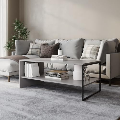 URBNLIVING 100cm Wooden Coffee Table Steel Frame Open Storage Shelf Living Room Furniture