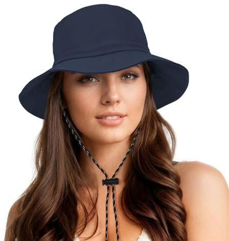 Durio Cappello da pioggia da donna, impermeabile, cappello da pescatore, cappello da pescatore, cappello da sole da donna, pieghevole, portatile, cappello estivo, Blu mare, Taglia unica