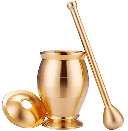 CTCOIJRN Set Professionale di pestello e Mortaio in Rame Puro for spezie, Pepe, Sale, smerigliatrice for Erbe, macinazione, frantoio for Zenzero, Smalto, Cucina, Peperoncino, Utensili da Cucina