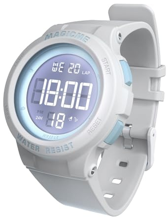 Bigmeda Uhren für Kinder Mädchen Jungen 50 M Wasserdicht Sports Outdoor Digitaluhr Kinder Armbanduhr mit Wecker/Stoppuhr/EL-backLicht/Datum (Macaron Weiß)