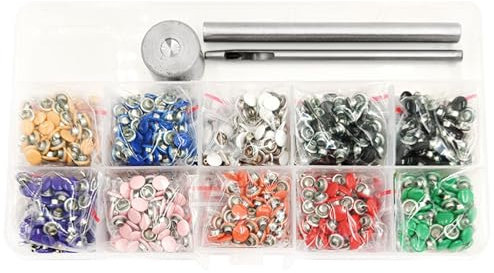 1 Kit of Clothing Metal Rivets with Setting Tool Kit,Double Cap Rivet,Metal Double Cap Tubular Rivets,for DIY Bag,Shoes,Clothes,Leather Craft Repairs Decoration 8 * 8mm