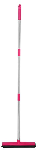 Pet Hair Remover, Rubber Broom Long Handle Floor Brush Mulitfunctional Carpet Rake Pet Hair Broom Carpet Squeegee with Telescoping Handle for Indoor Cleaning (Pink)