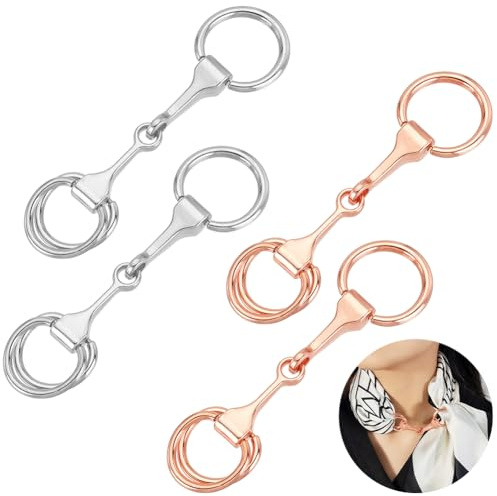 AHANDMAKER 4 Stück Seidenschal Verschluss Platin & Roségold Horsebit Schalring Schalverschluss D Ring Clips Hemd Clips Für Schals Schals Und Kleidung DIY Accessoires
