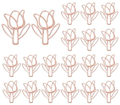PATIKIL 20 Stück Niedliche Motiv-Büroklammern Roségold Lustige für Zuhause | Tulpenform Büroklammern Metall, Lesezeichen Planer Clips Klammer, Bürobedarf Schreibtisch Datei Organisation