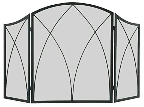 Kaminschutzgitter für Kamine im Bauernhausstil, kaminsicher, schwarzes Netzgewebe, 3-Platten, Funkensprüh-Flammenschutz, breit, 125 cm, Faltbare Kaminabdeckung, freistehend, für Wo