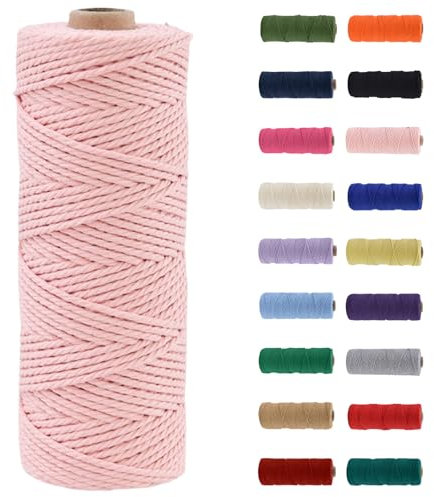 MORAINJAY Corde Macramé 2mmx100M,Rose Clair Fil Macramé,100% Fil de Coton Naturel Macramé pour Projets de Bricolage,Tapisserie,Tricot,Artisanat et Cadeau Décoration