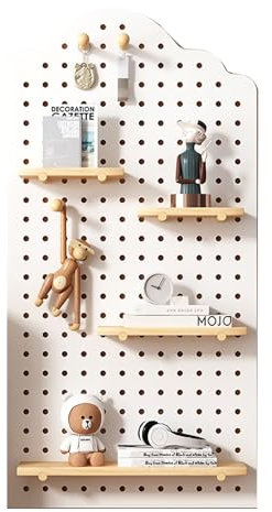 Kit d'organisateur mural de panneau perforé, organisateur de panneau perforé en bois for l'affichage et le stockage de Garage de bureau à domicile, Kit de combinaison de montage mural(Natural,60X120CM