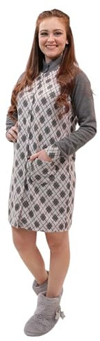 Leo Corsetteria Vestaglia donna pile calda giovane invernale collo alto con abbottonata con tasche fantasia Rombi Grigio Taglia S