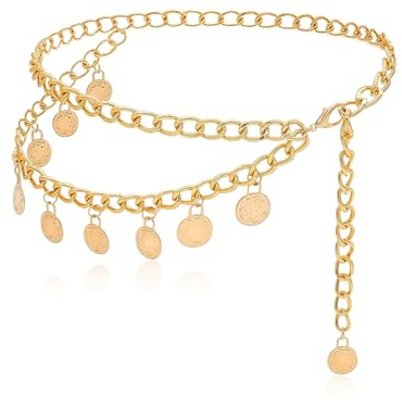 Gold Chain Belt for Women - Adjustable Waist Chain with Sun Charm, Multi-Layer Metal Body Jewelry for Dresses, Medieval-themed and Boho Fashion Accessories