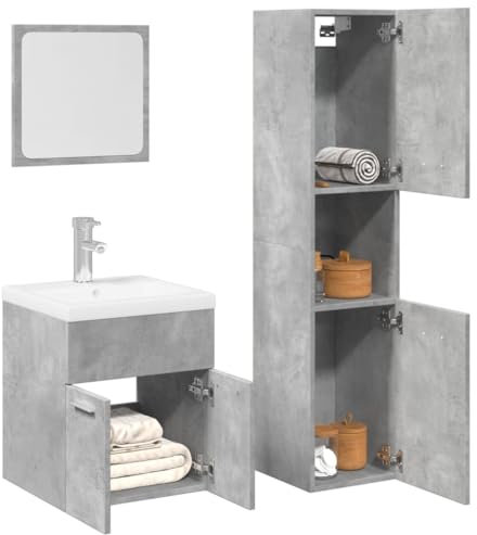 Lauuoeriau Furniture Item home 4-teiliges Badmöbel-Set Beton Grau Holz-Möbel