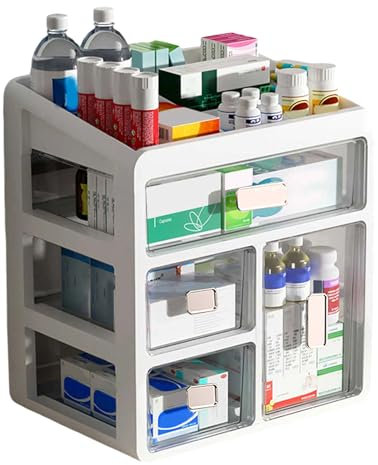 Sonhomay 4-stöckiger Medikamentenschrank-Organizer, Kunststoff-Aufbewahrungsbox, Familien-Medizin-Box, Vitaminen- und Nährstoff-Organizer