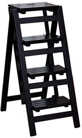 Easy Fold 5 Step Wooden Ladder Chair Max 150kg Load Black Ideal for Home Garden Kitchen Office