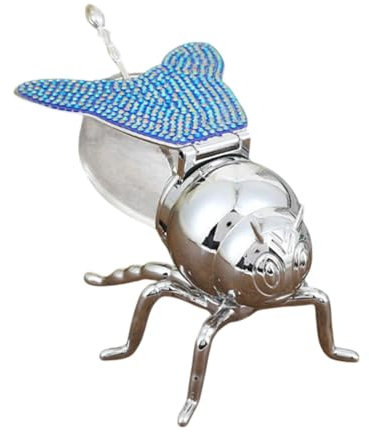 DimyFew Honey Jar in Bee Design with Spoon, Glass Container for Syrup, Sugar Bowl for Kitchen Table, Blue Silver