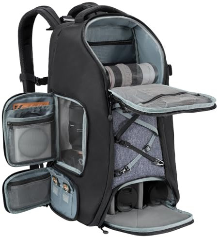 K&F CONCEPT Sac à dos pour appareil photo pour Canon Nikon Sony avec housse de pluie, Grand Sac pour DSLR drone, objectif, ordinateur portable jusqu'à 16 pouces, trépied et accessoires