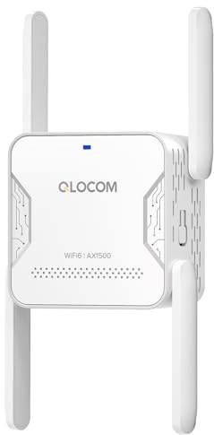 QLOCOM 2025 Nouveau Répéteur WiFi 6, Amplificateur WiFi Puissant AX1500Mbps, Double Bande 5GHz & .4GHz Extender avec Port Ethernet, Compatible avec Toutes Les Box Internet