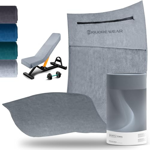 Migliore Wear Sporthandtuch Fitnessstudio,120x50cm Fitness Handtuch mit Reißverschlusstasche, Anti-Rutsch Schnelltrocknend Sport Handtuch für Gym Training