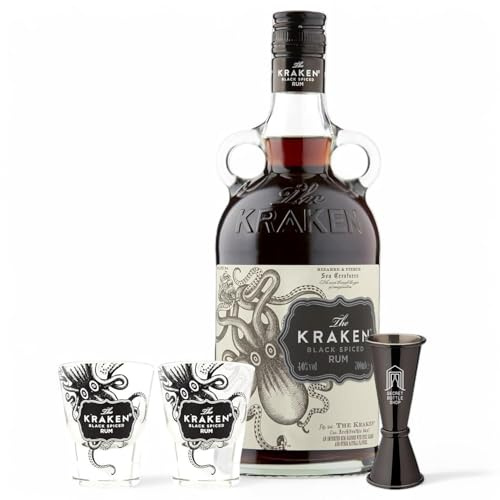 Kraken Black Spiced Rum 70cl | With Two Kraken Shot Glasses & Jigger | Rum Gifts for Him, Her, Birthdays, Christmas, Corporate, Mothers Day, Fathers Day