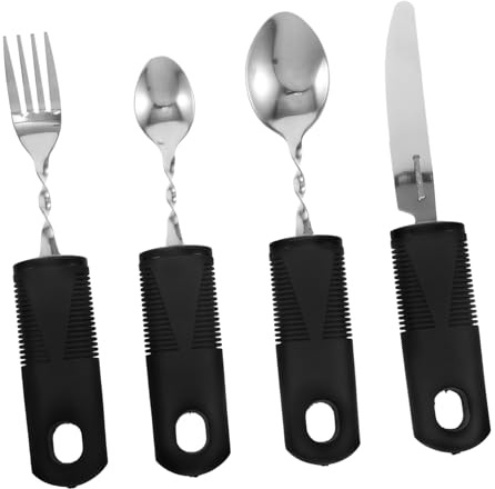 PACKOVE 4piezas Vajilla Adaptable Para Mayores Tenedor Cuchillo Cuchara Mango Antideslizante Para Personas Con Discapacidad