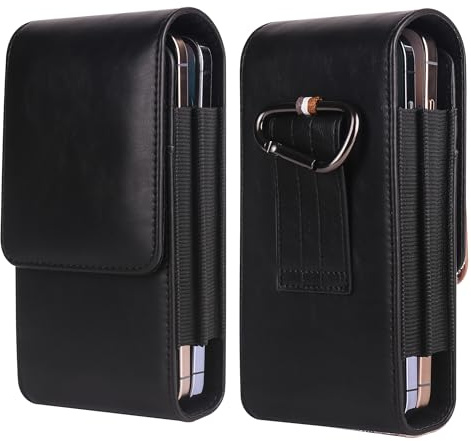 Handy Gürteltasche Leder mit Gürtelclip, Doppelte Handyhülle Gürtel Tasche, Handytasche Handyholster mit Kartenhalter Tasche Hüfttasche Männer Bauchtasche mit Gürtelschlaufe Schutzhülle mit Karabiner
