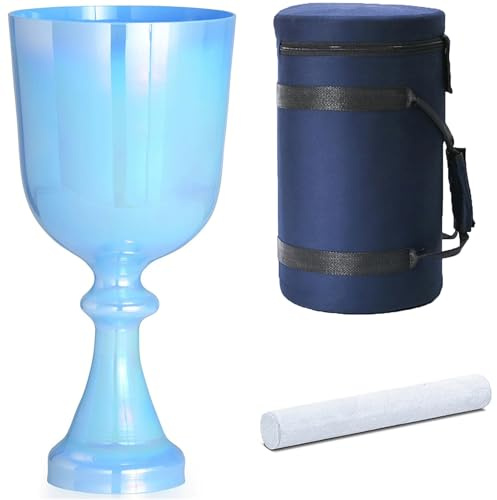 Bol chantant en cristal 432 Hz, guérison sonore, calice du Graal, avec étui de transport et maillet en daim, bol sonore for chakras à tenir à la main for la méditation, bleu(A Note,6 inch)