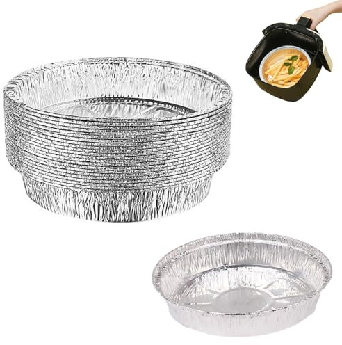Moules en Aluminium Jetables pour Ffriteuse à air,6 tailles,Ronds et carrés, 20 pièces par taille, Cuisson, Pâtisserie, Stockage, Réchauffage,Résistants à la chaleur, écologiques (Rond, 23cm)