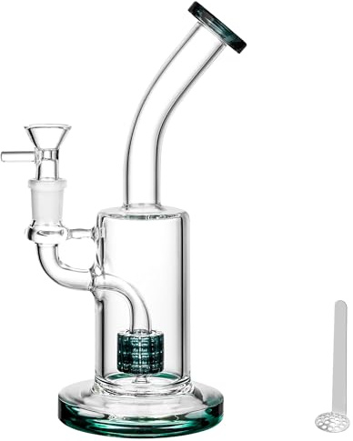 Chillbong 22cm Glasbong with Tsunami Filter, 14.5mm bowl, Weight 500g, Craft sturdy glass, Filtering vessel pipe - Lake Green